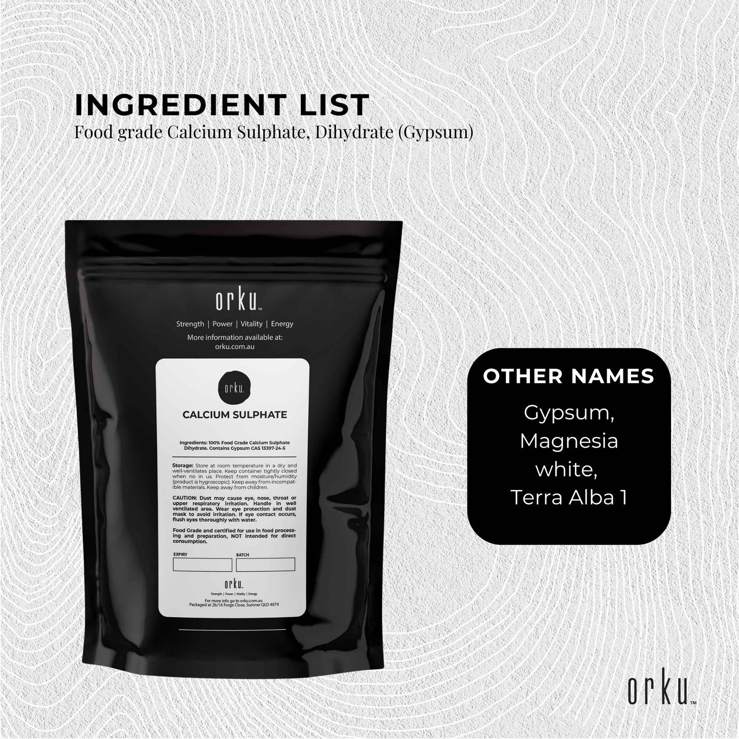 Orku 1Kg Fine Calcium Sulphate Gypsum Powder - Dihydrate Food Grade FCC E516