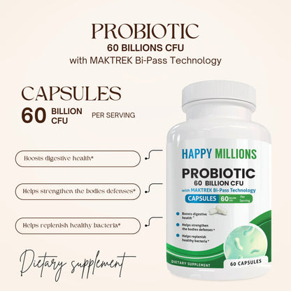 PROBIOTIC 60 BILLION CFU : GUT HEALTH SUPPLEMENT